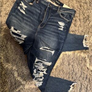 American Eagle Outfitters Men's Ripped Dark Blue Skinny Jeans